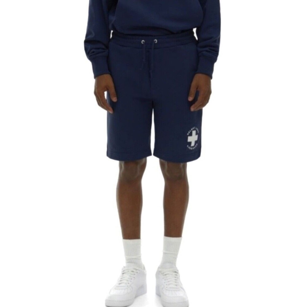 Helmut Lang Lifeguard French Terry Elastic Waist Men’s Blue Sz Large Logo Shorts